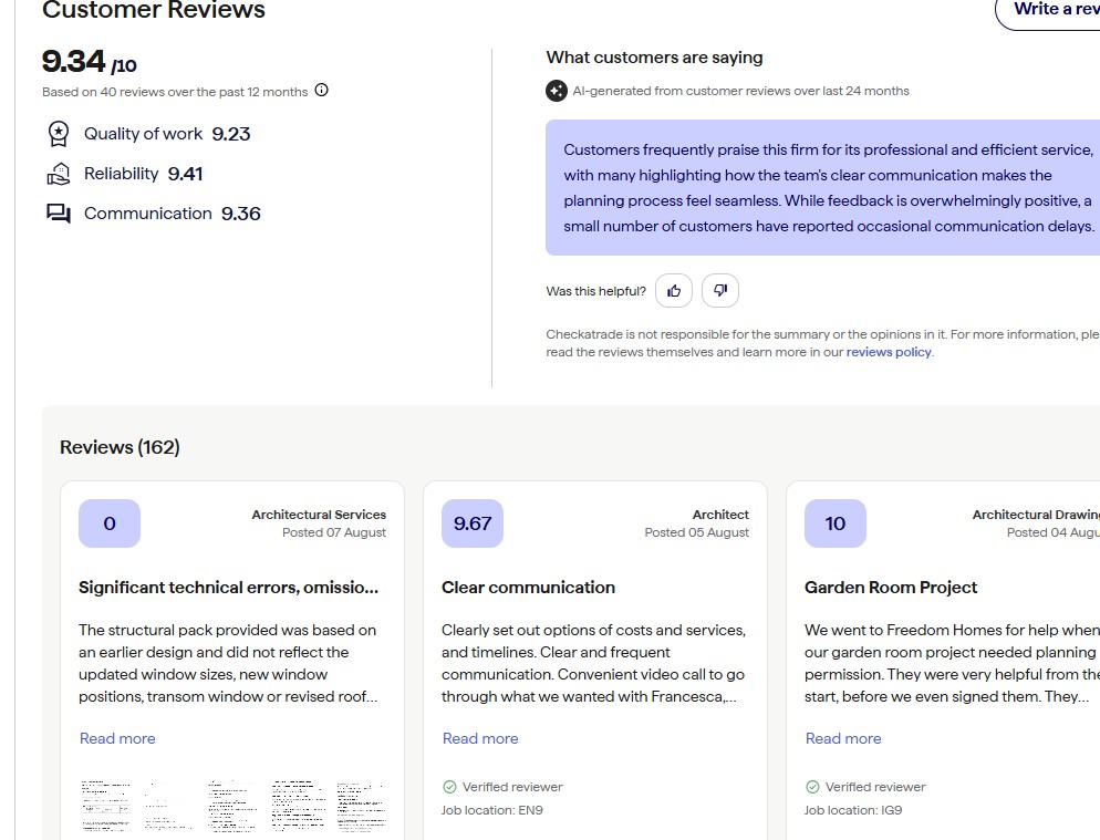 freedom homes checkatrade evidence
